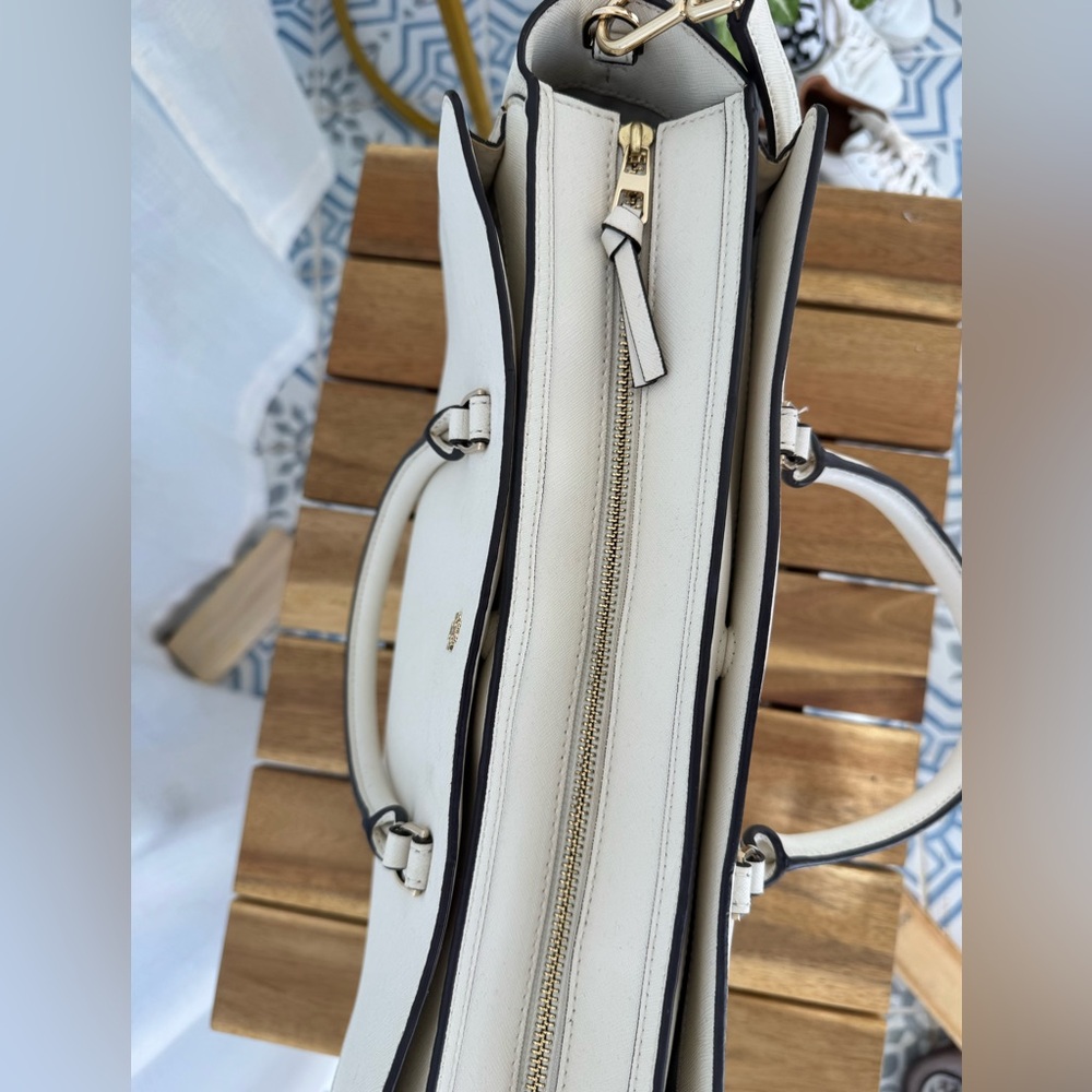 Tory Burch Robinson Large Zip Tote Ivory Saffiano Leather Satchel Crossbody Bag - Picture 8 of 15